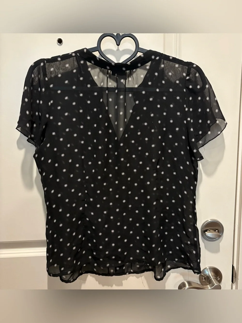 Covington Petite Black Sheer Polka Dot Button-Front Blouse